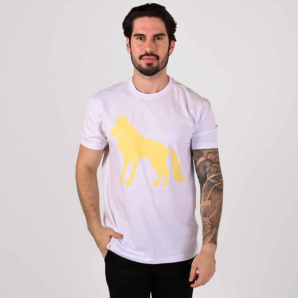 Camiseta Acostamento Branca Wolf Amarelo