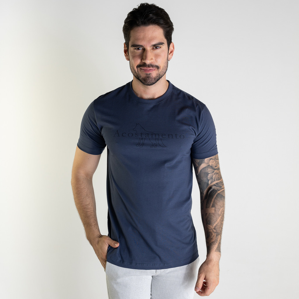 Camiseta Acostamento Casual Wolf Azul Navy