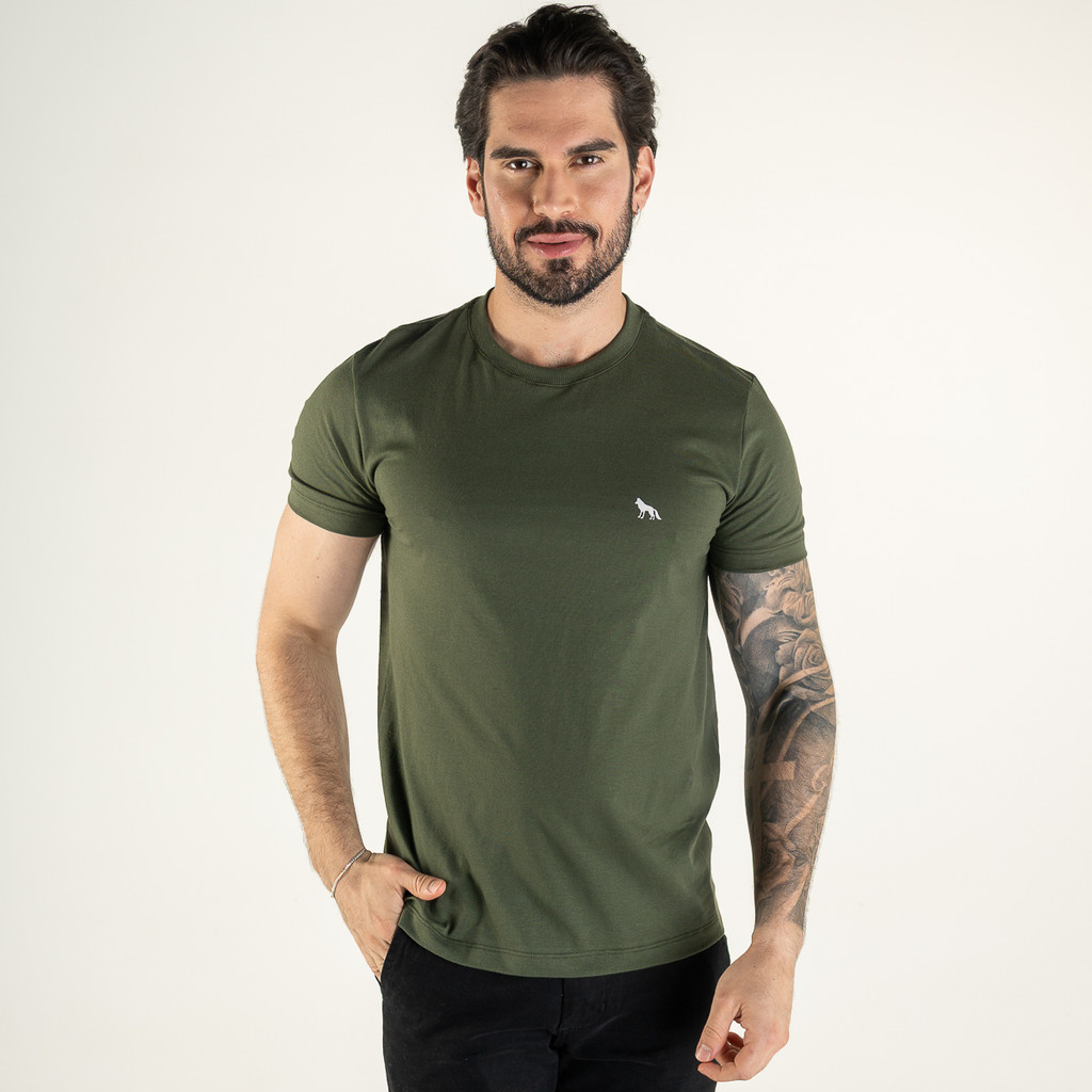 Camiseta Acostamento Wolf Casual Verde Militar