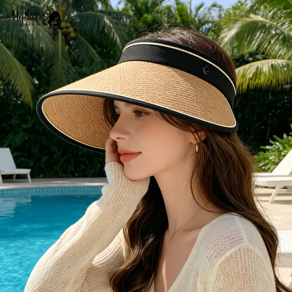 Breathable Straw Visor Foldable Summer Hat Sun for Women – Wide Brim Uv Protection Beach Adjustable for Outdoor Travel