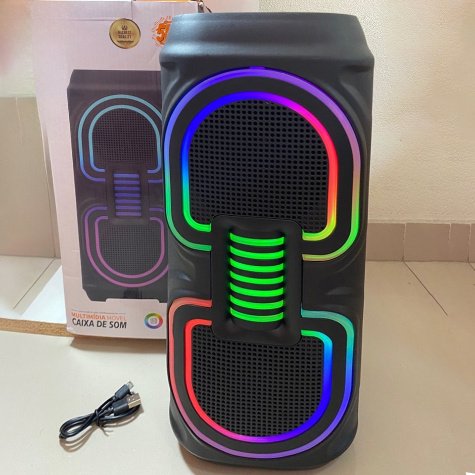 Caixa de Som Bluetooth 50W Potente Multimídia Com LED RGB Subwoofer TWS Estéreo Sem Fio