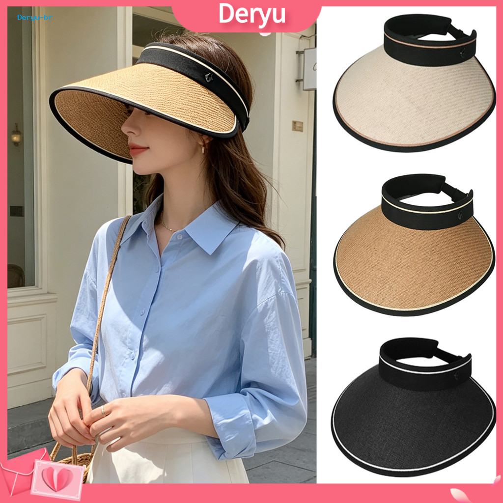 Topless Beach Hat Lightweight Summer Headwear Straw Sun Visor for Women – Wide Brim Uv Protection Adjustable for Outdo