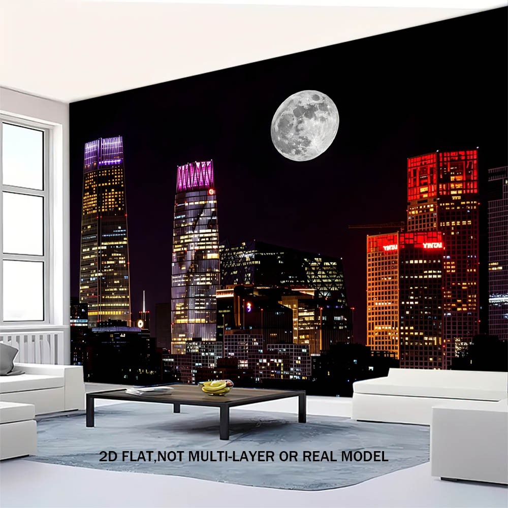 [Tapeçaria de poliéster] Urban Full Moon Ferris Floor Night View Decoração de parede Tapeçaria ins Estilo nórdico Tapeça
