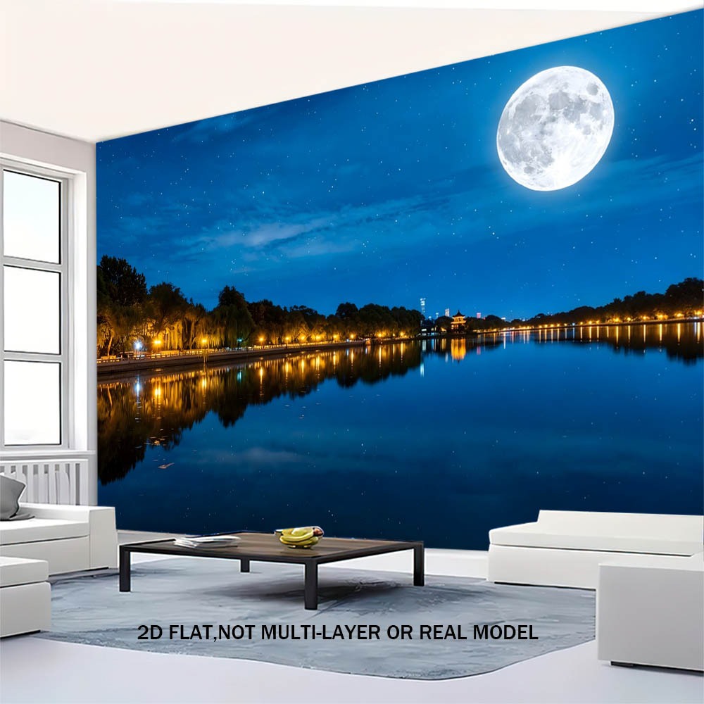 [Tapeçaria de poliéster] Lakeside Full Moon Night View Decoração de parede Tapeçaria ins Estilo nórdico Tapeçaria de pai