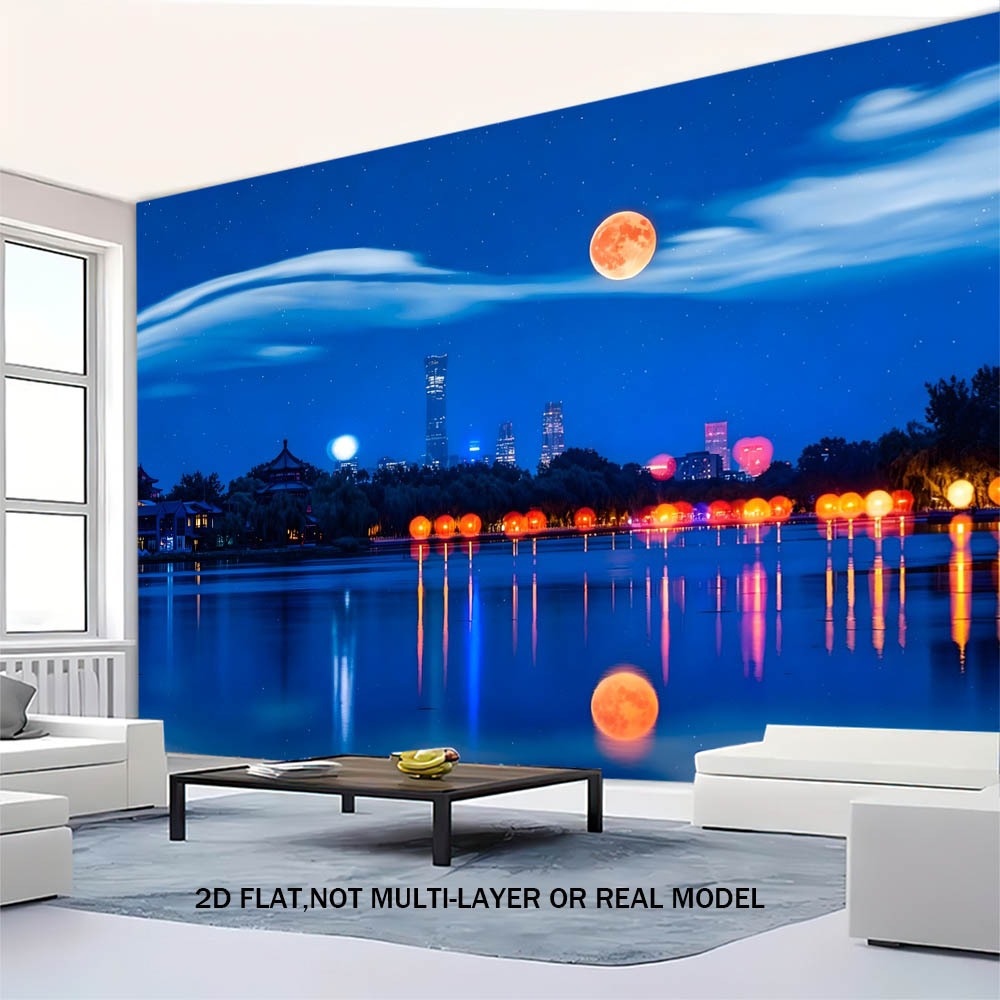 [Tapeçaria de poliéster] Lakeside Full Moon Night View Decoração de parede Tapeçaria ins Estilo nórdico Tapeçaria de pai