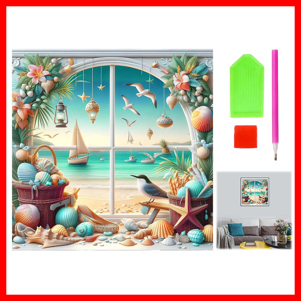 30 x 30 cm Sea View Pintura Diamante 5D Diamond Art Full Diamond Tridimensional Gem Crafts