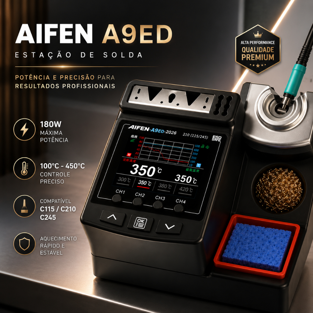 Estação De Solda Aifen A9ED 180W Profissional Display Colorido Compatível C115 C210 C245 Bivolt