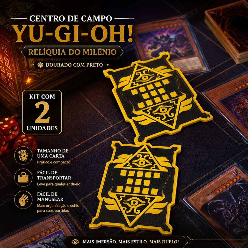 Kit 2 unidades Centro de Campo Yu-Gi-Oh! Relíquia do Milênio Dourado e Preto Tamanho Carta