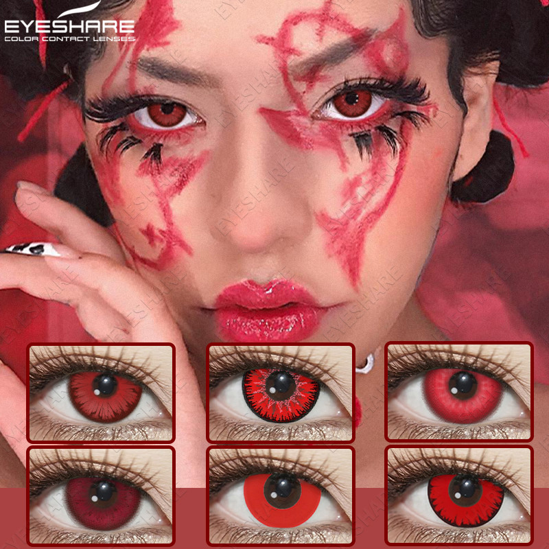 EYESHARE 1 Par De Lentes De Contato Vermelhas Little Devil Crazy Halloween Vampiro cosplay Coloridas Para Uso Anual Maqu
