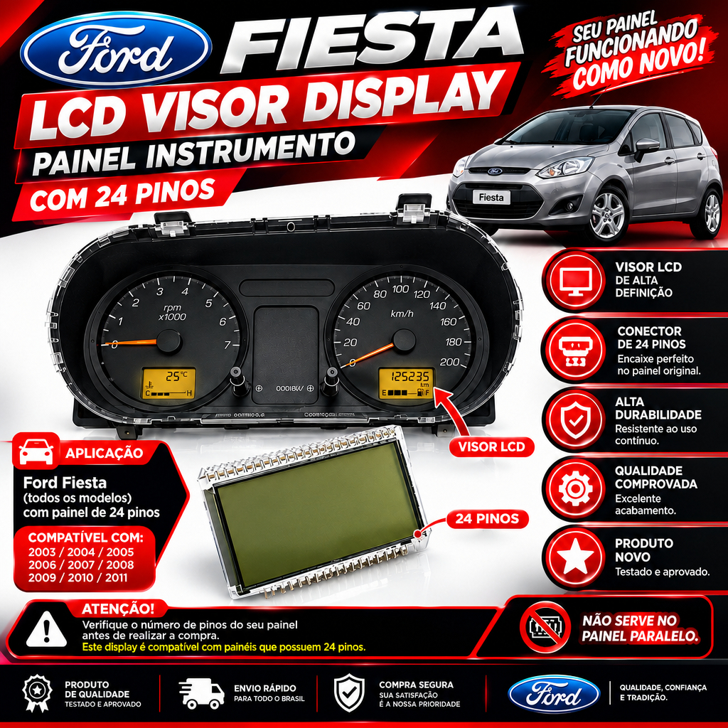 Lcd Visor Display  Painel Instrumento P/ Ford Fiesta 24 Pinos