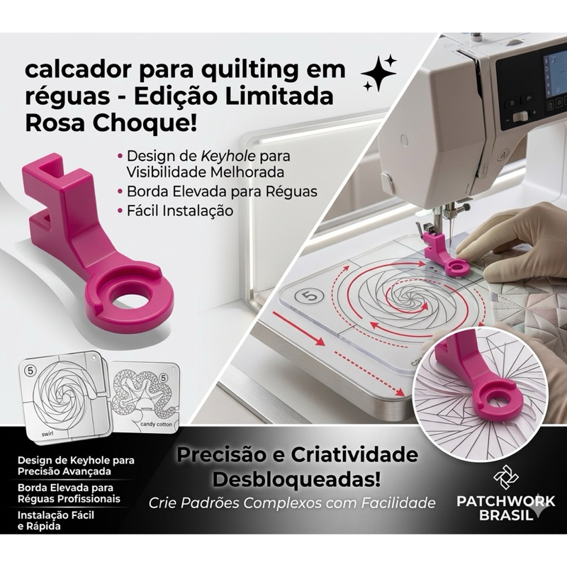 Calcador Especial Para Quilting Com Régua (Haste Baixa) Cor Rosa