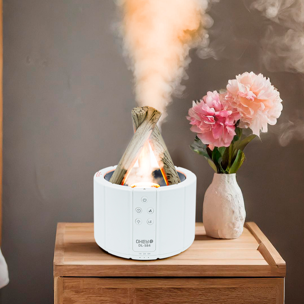 Difusor Fogueira Umidificador Ultrassônico Aromaterapia Efeito de Chama para Quarto