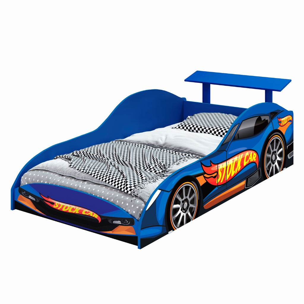 Cama Infantil Encanto Stock Car Montessoriana Juvenil Proteção Lateral Baixa Segurança 158cm x 78cm