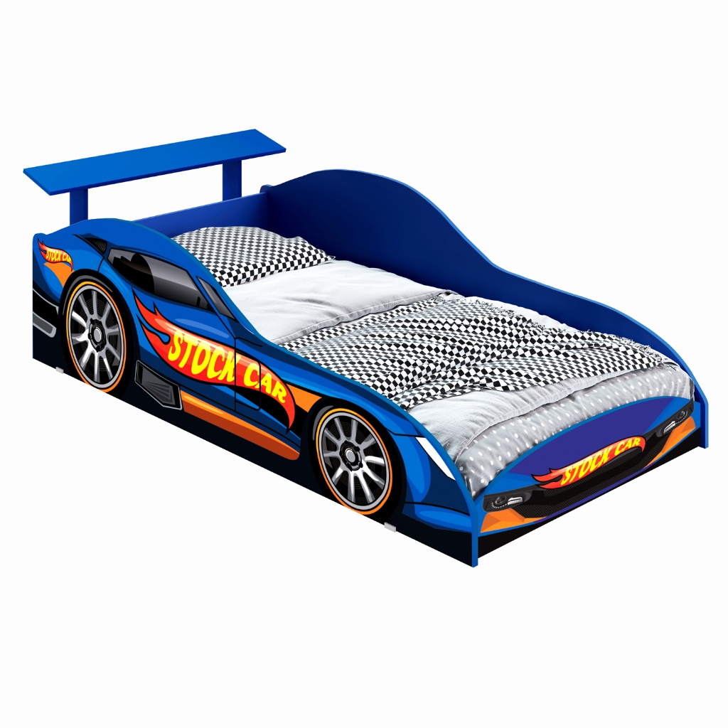 Cama Infantil Carro Stock Car Pintura com Adesivos Alta Qualidade Tema Menino Super Resistente