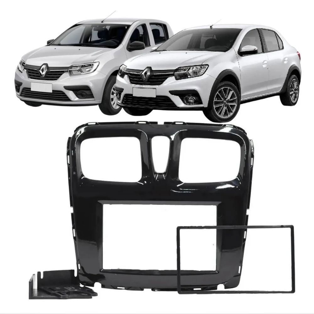 Moldura Painel 2 Din Multimidia Dvd Mp5 Sandero Logan 2015 a 2019 Preto