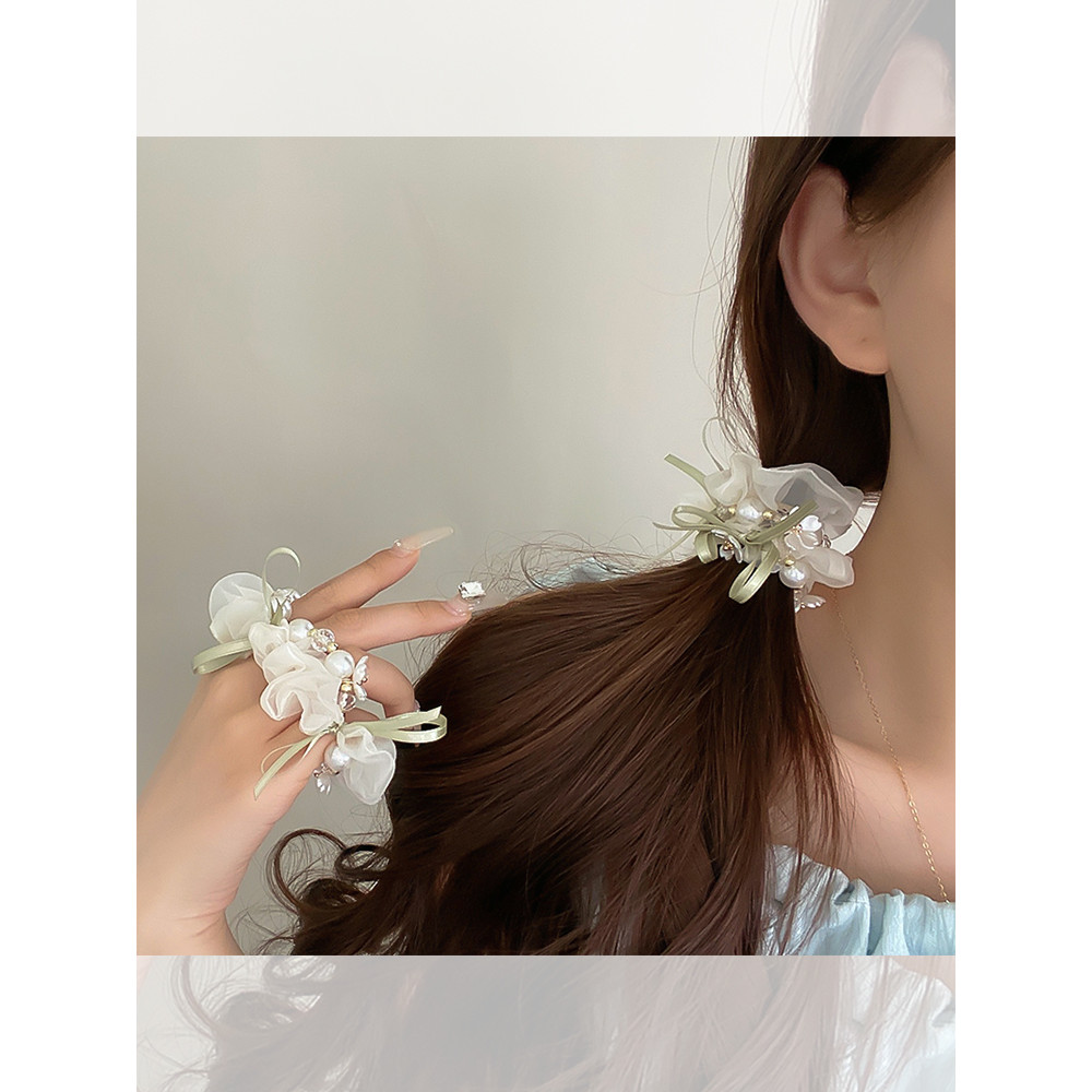 Kawano flor Scrunchy laço de cabelo feminino High-End sentir bola cocar gravata cabeça corda rabo de cavalo bandana cord