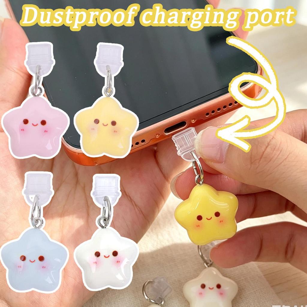 1/3/5PCS Macaron Star Phone Charm | Plugue Contra Poeira Tipo C Design Fofo De Desenho Animado Durável E Que Não Desbota