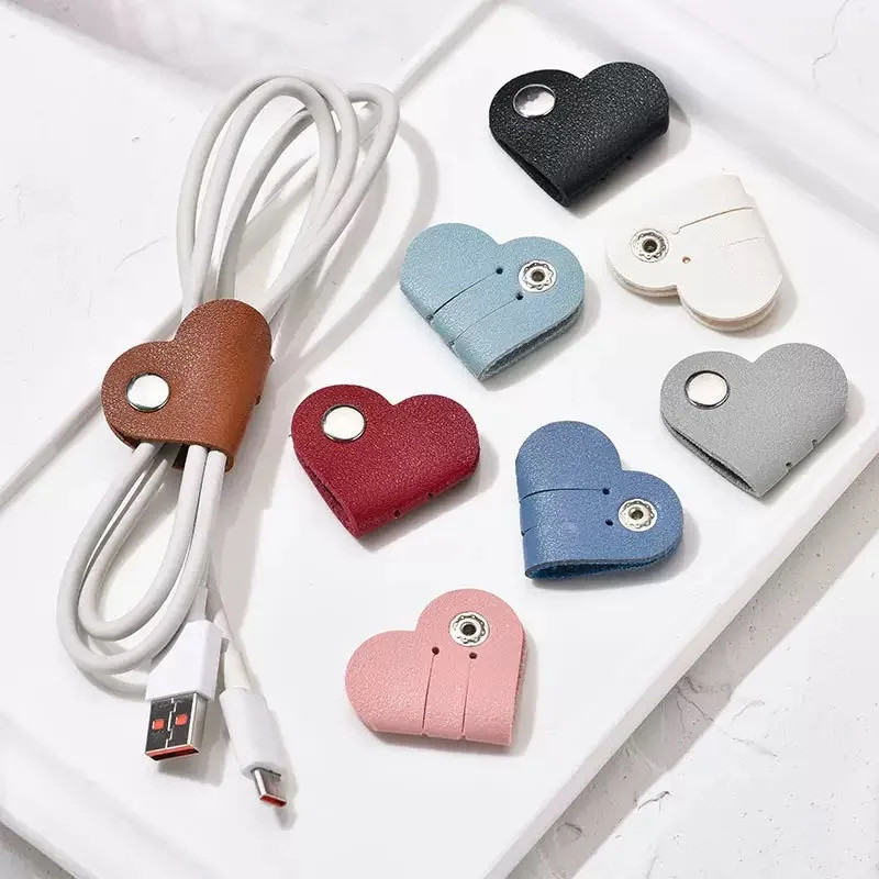5pcs Mini Organizador De Cabo Em Forma De Coração , Vintage , De Fone De Ouvido , Clipes De Linha De Dados , Enrolador
