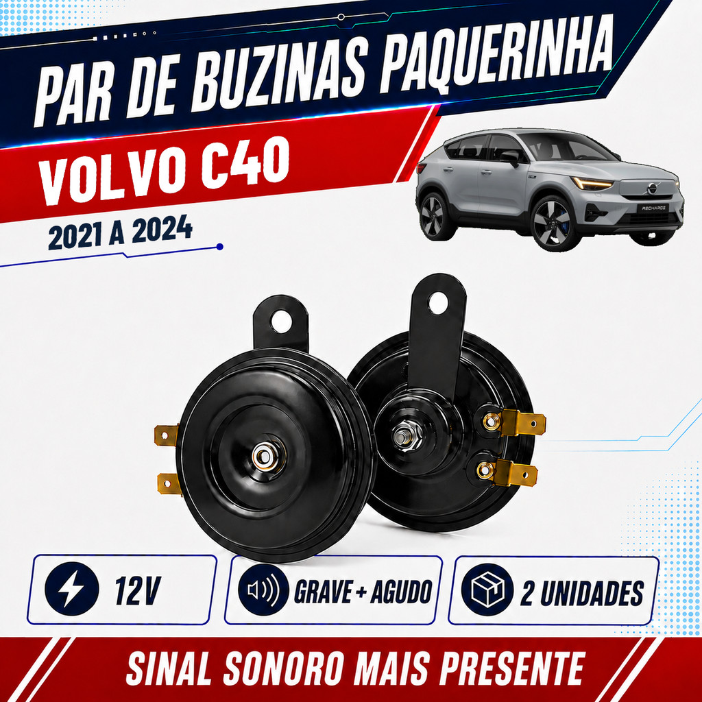 Par de Buzinas Paquerinha Bi-Bi 12V para Volvo C40 2021 a 2024