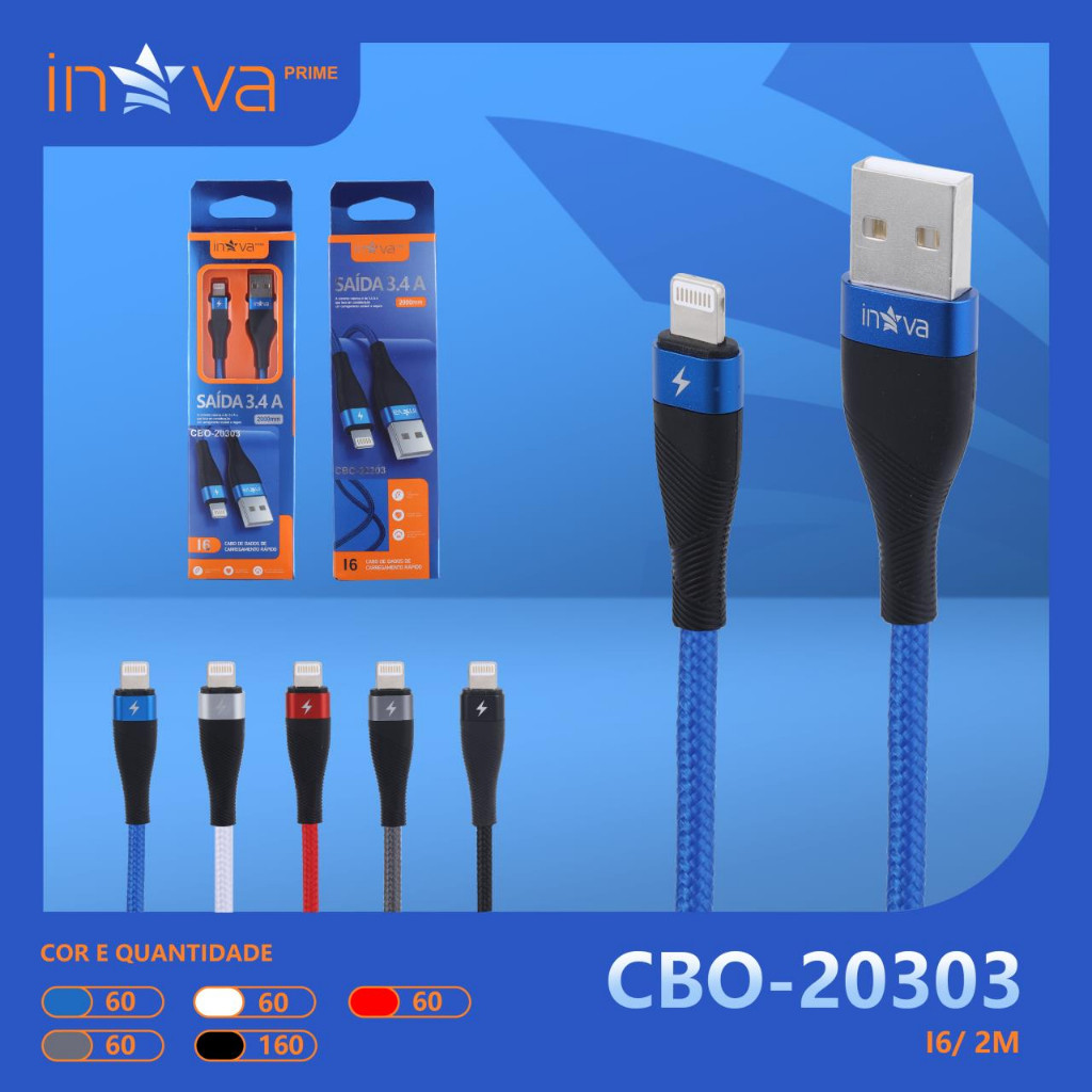 Kit 5pcs Cabo Carregador iPhone iPad Origina Inova Reforçado 2 Metros