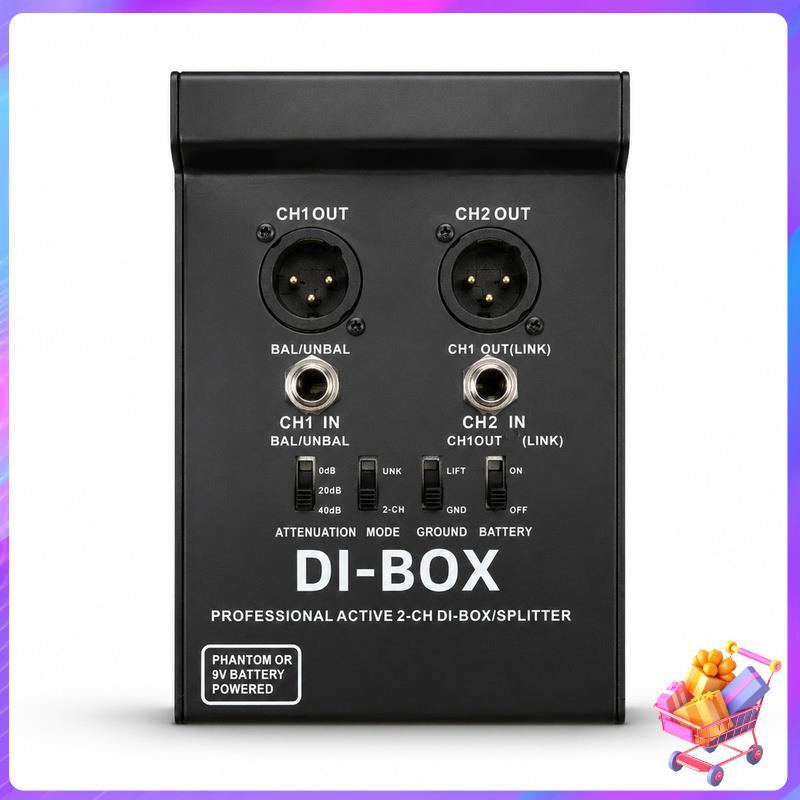 [Bom Negócio] DI Box Professional Active 2 Canais Baixo Ruído Anti-Interferência Elevador De Aterramento Para Guitarra P