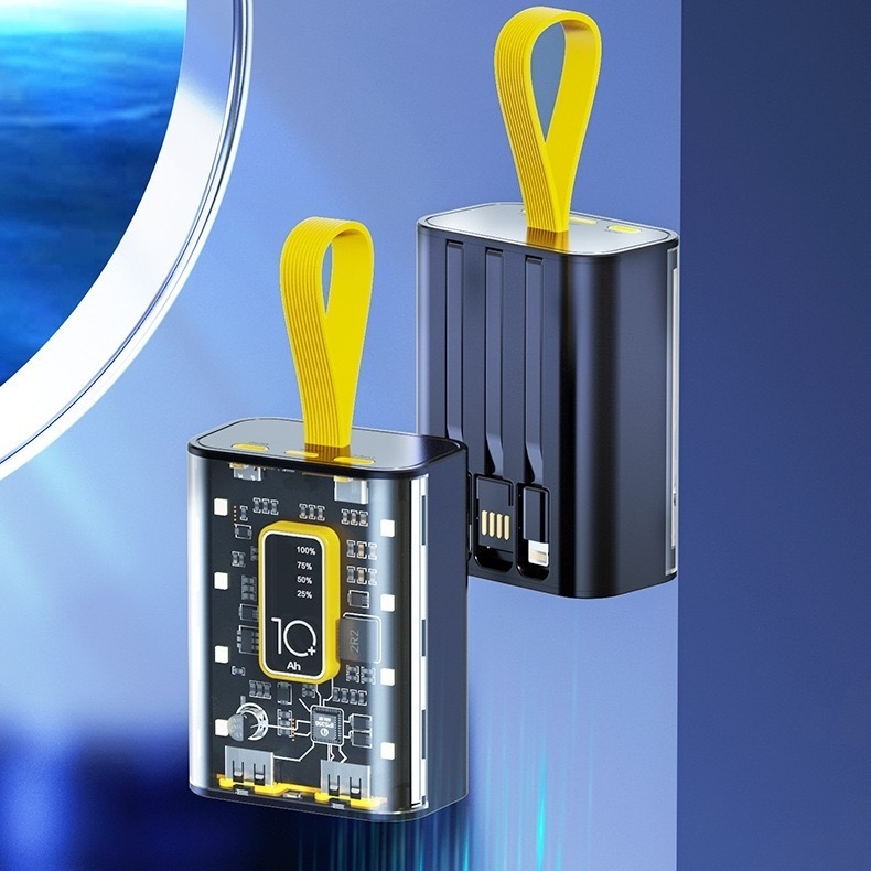 Carregador Portátil Transparente 10000mAh Com Cabo Integrado LED Moderno -A5