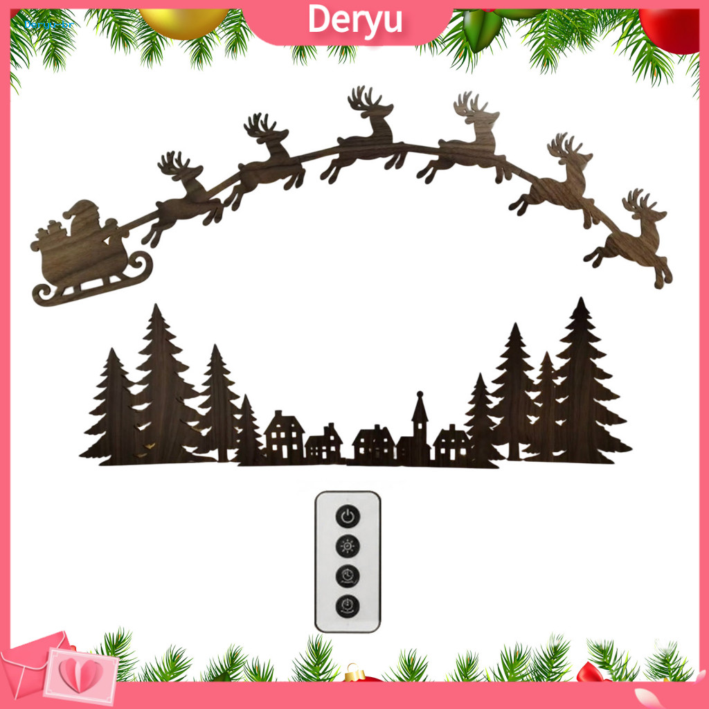 Wireless Christmas Wall Decor Diy Village Scene Led Wooden Santa Sleigh Reindeer with Remote – Warm Backlit Light Peel