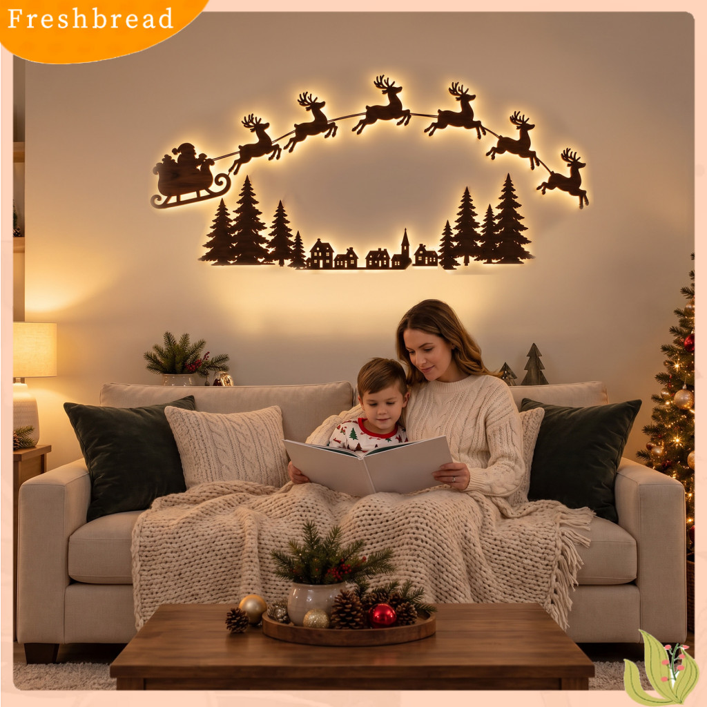 Led Wooden Santa Sleigh Reindeer Wall Decor with Remote – Warm Backlit Christmas Light Peel Stick Perfect for Room Bed