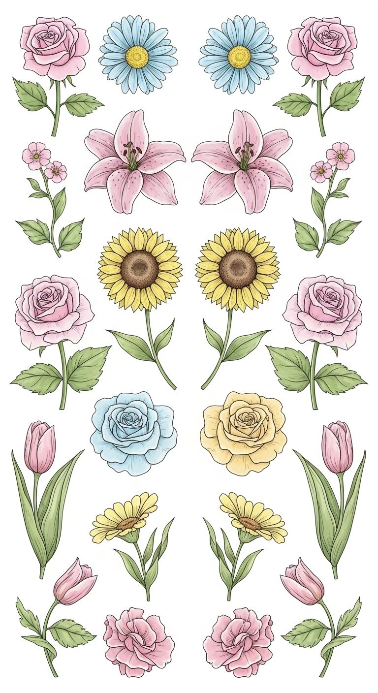 30 AI-Generated Flower Sticker Images (PNG, White Background)
