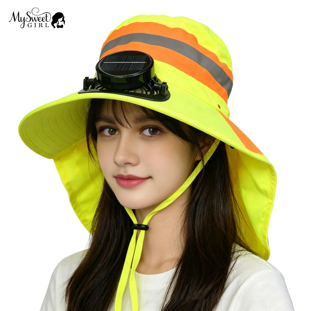 Wind Proof Sun Hat Dust Solar Usb Rechargeable with Built-in Fan Full Brim Uv Protection Reflective Stripes Breathable M