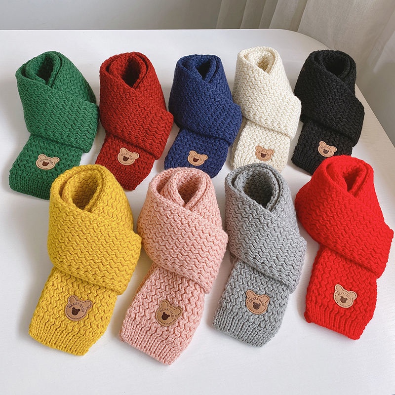 Lovely Knitted Cartoon Bear Baby Scarf Cachecol De Inverno Outono Menino Menina Lenço Quente Para Crianças