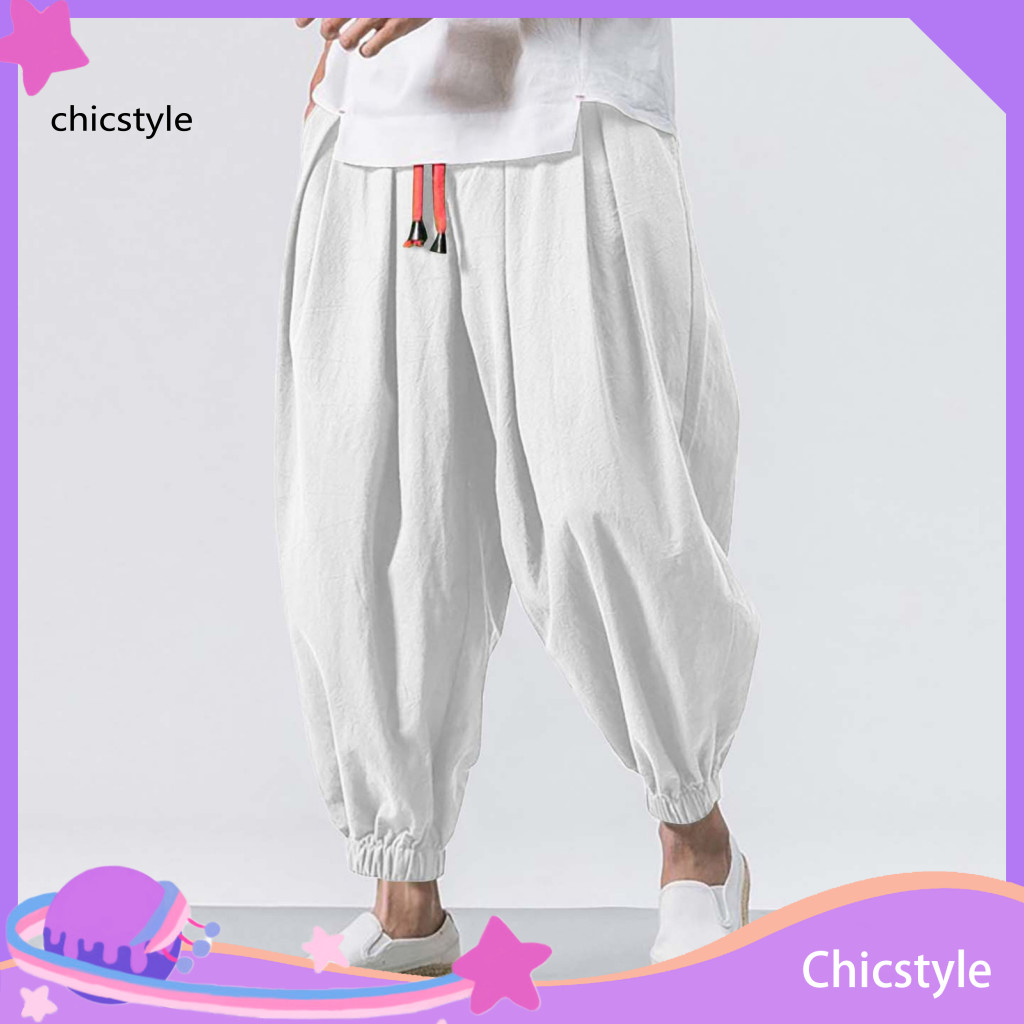 Plus Size Pants Men Long Trousers Men's Baggy Harem with Elastic Waist and Pockets Comfortable Stylish for Daily Wear