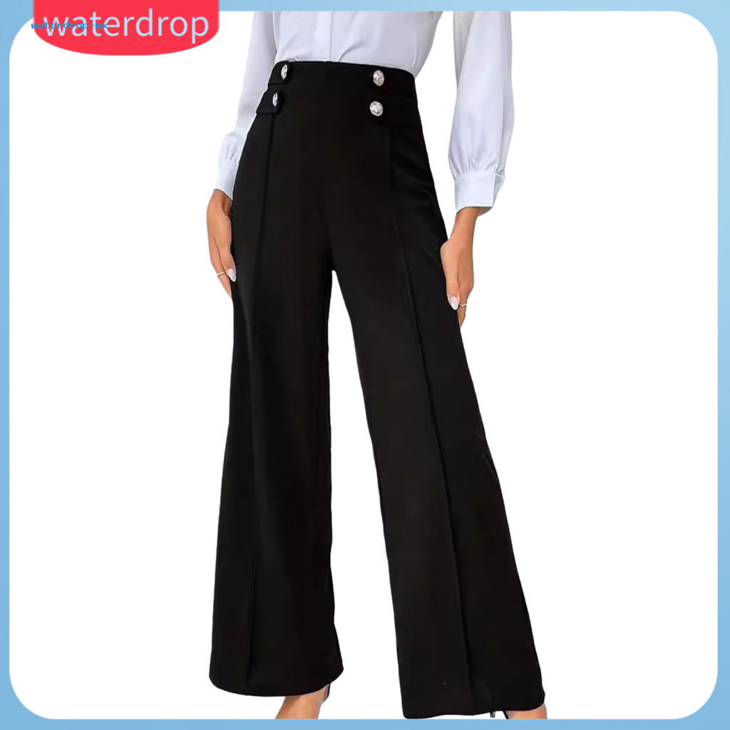 Women’s High Waisted Wide Leg Pants Casual Trousers with Button Detail Spring Autumn Work Daily Wear Comfortable Styli