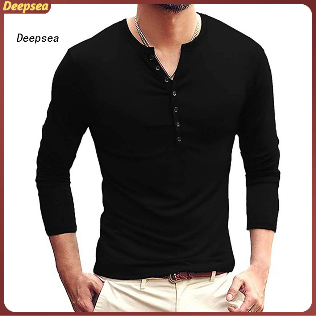 Men's Long Sleeve V-neck T-shirt Slim Fit Casual Sports Muscle Top for Spring Autumn Daily Wear – Comfortable Stylish