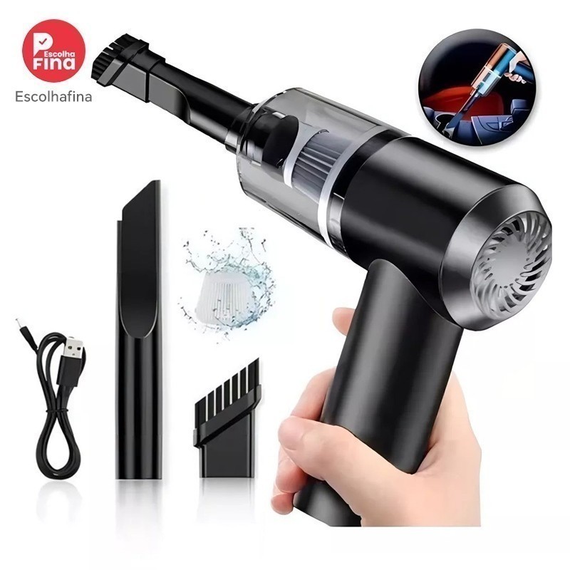 Carro aspirador de pó preto Usb portátil pequeno aspirador de pó linha completa premium para carro e casa 2000mAh