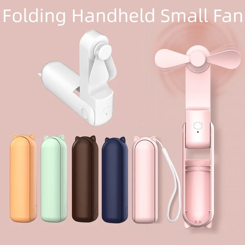1 Pçs 2000mAh Doce Cor Portátil Mini Ventilador Dobrável USB Recarregável Silencioso Com Alça De Pulso Acessórios