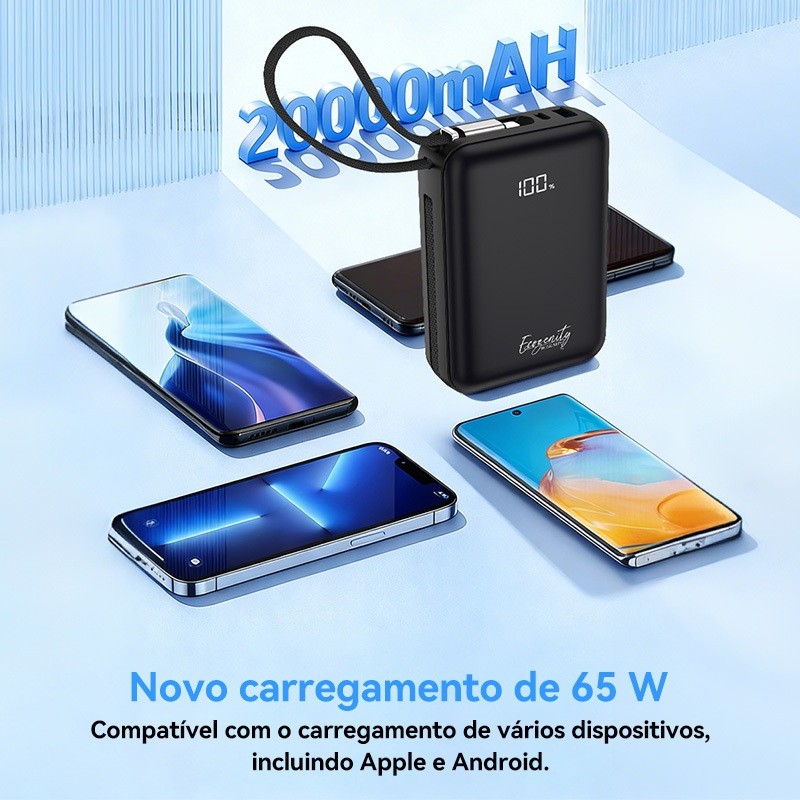 Carregamento Rápido 65W Power Bank Carregador Saída dupla Carregador Portátil 20000mah