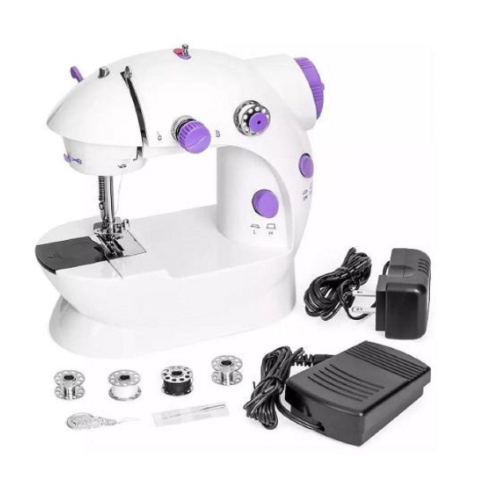 Mini máquina de costura doméstica portátil, luz noturna, pedal, linha reta, mesa de mão, kit de dois thread, elétrico,
