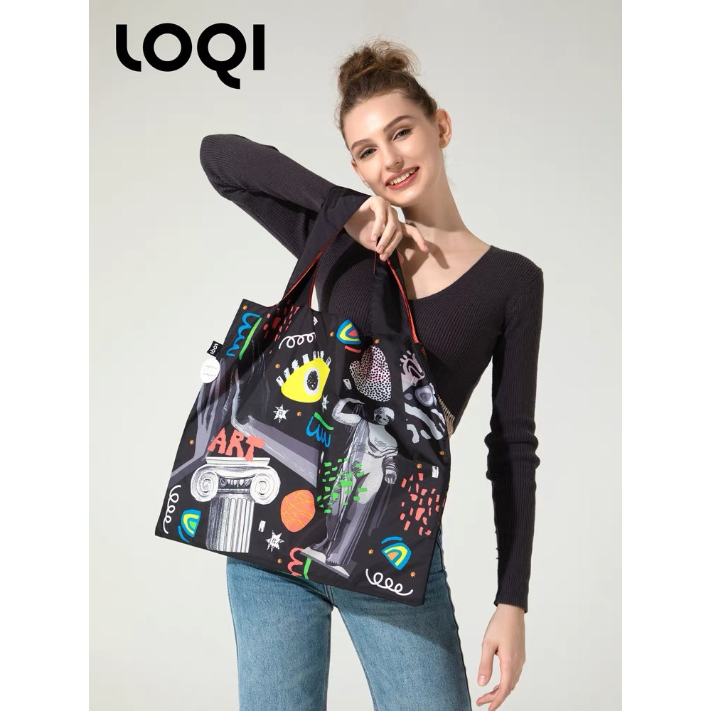 Alemão LOQI moda Eco-friendly saco 2023 novo estilo série de arte revestimento reflexivo grande capacidade saco dobrável