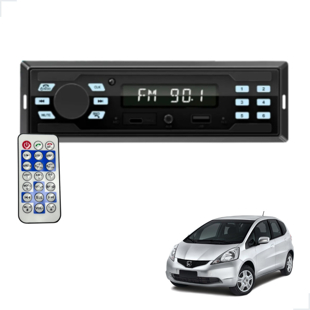 Rádio MP3 Som Automotivo Bluetooth USB Honda Fit 2001 2002 2003 2004 2005 2006 2007 2008 até 2021