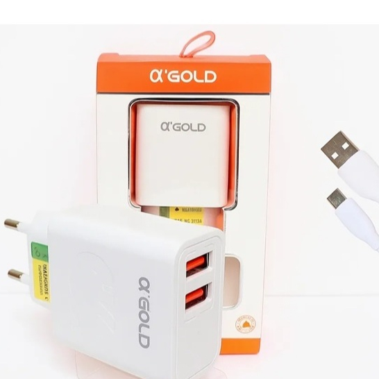 Carregador Rápido a’Gold CA23-3 5.1A – 2 Saídas USB + Cabo Tipo-C | Carregue 2 Aparelhos de Uma Vez