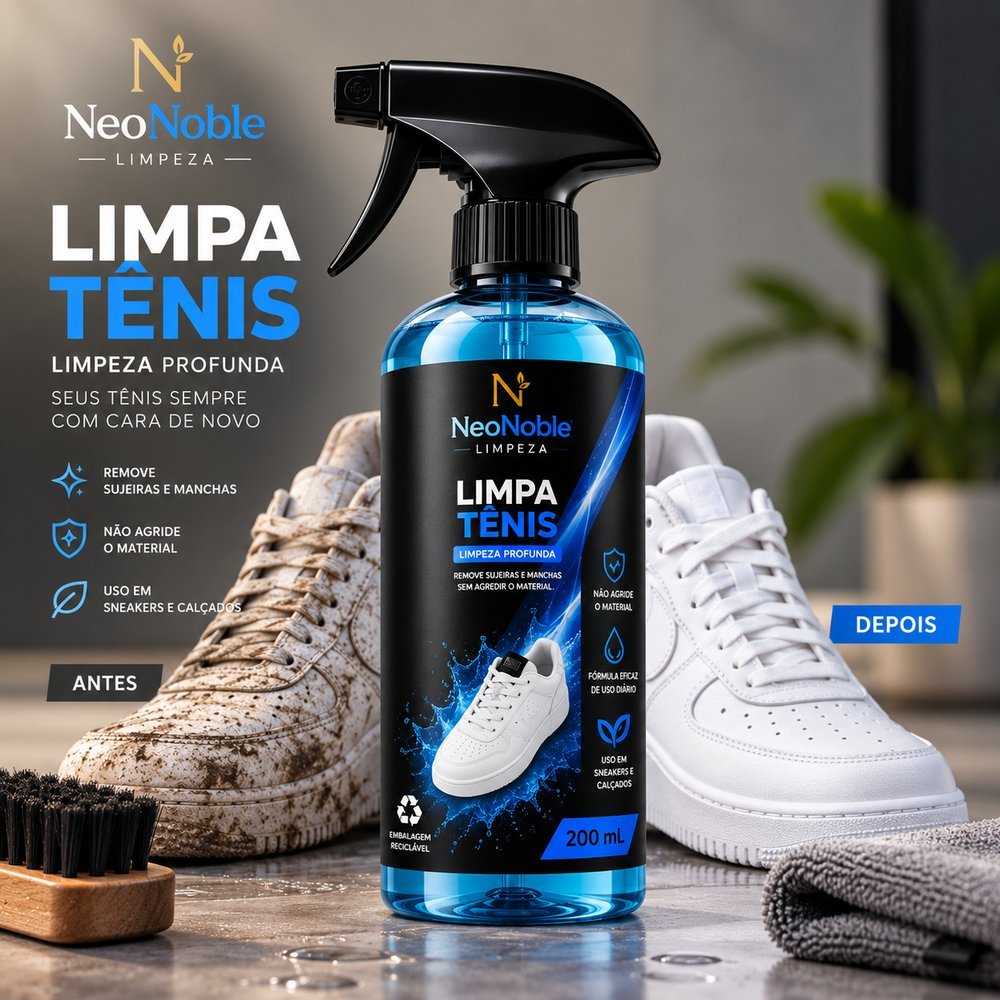 Limpa Tênis NeoNoble 200ml Limpeza Profunda para Sneakers e Calçados Remove Sujeiras e Manchas