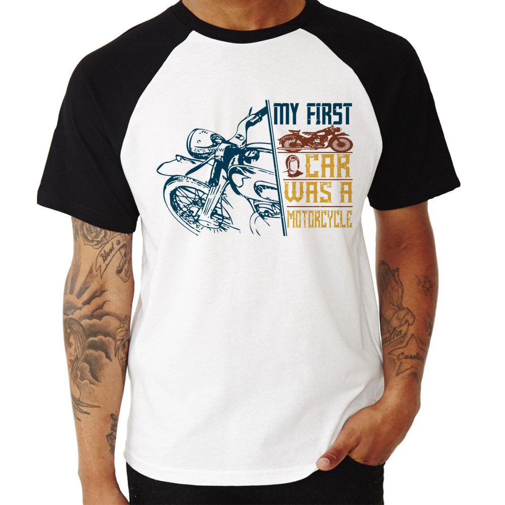 Camiseta Raglan My First Car Was A Motorcycle Camisa