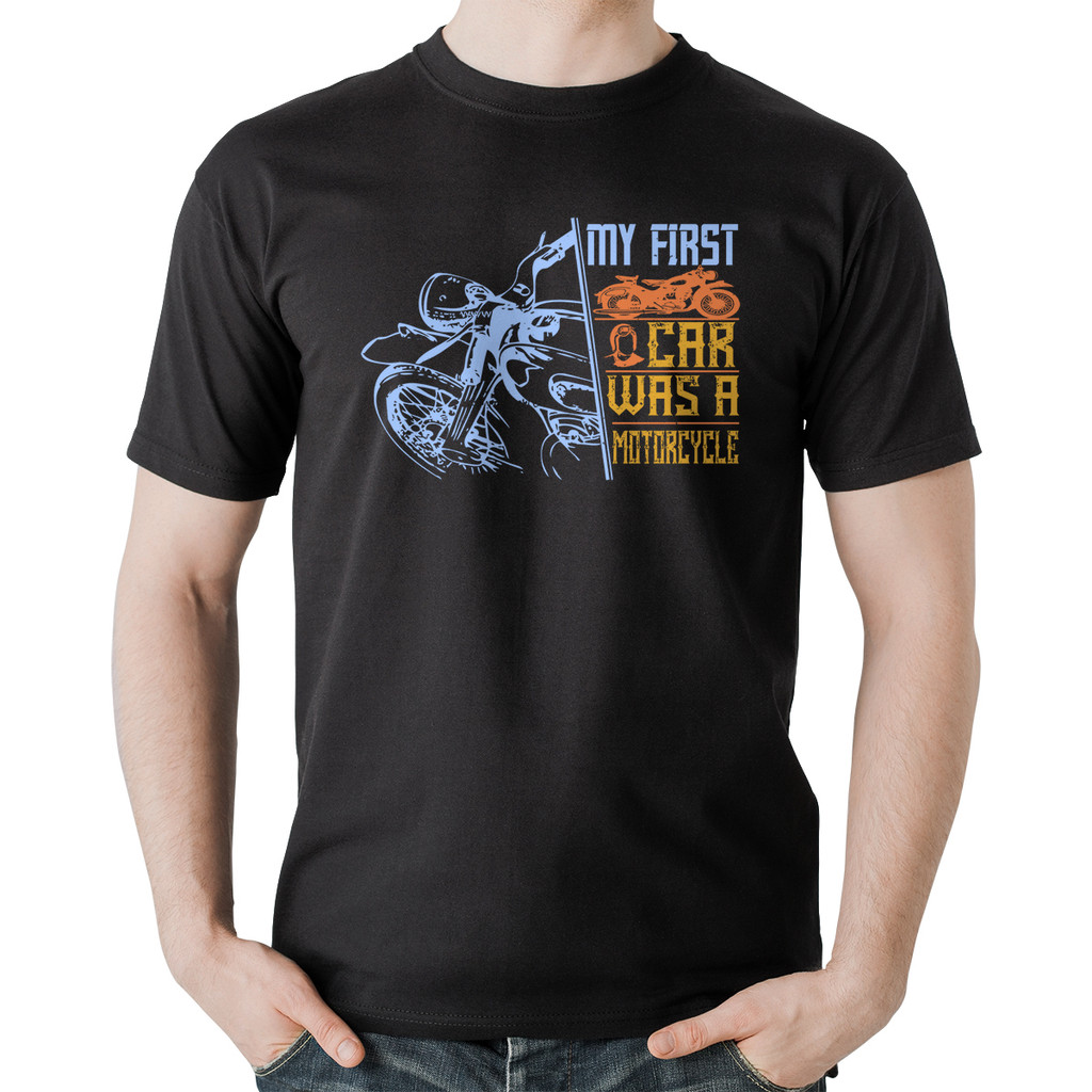Camiseta Algodão My First Car Was A Motorcycle Masculina