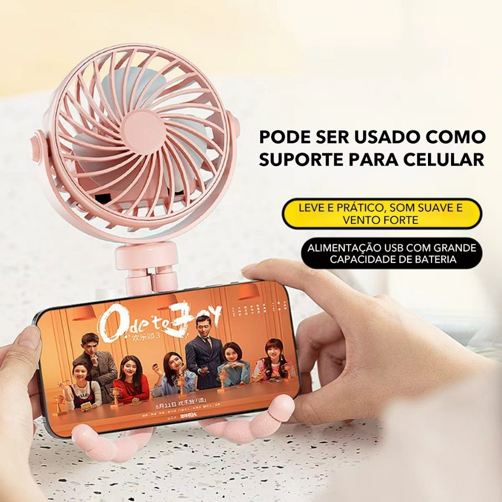 Mini Ventilador USB Carrinho Bebê Portátil Recarregável Silencioso 3 Velocidades Premium Resistente