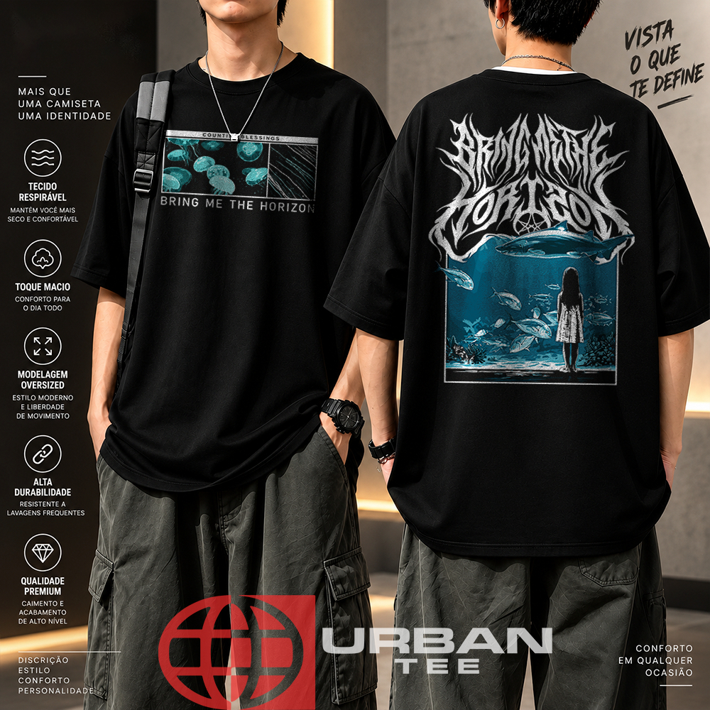 Camiseta Basica e OVERSIZED Bring Me The Horizon Count Your Blessings Metal World Tour Unissex