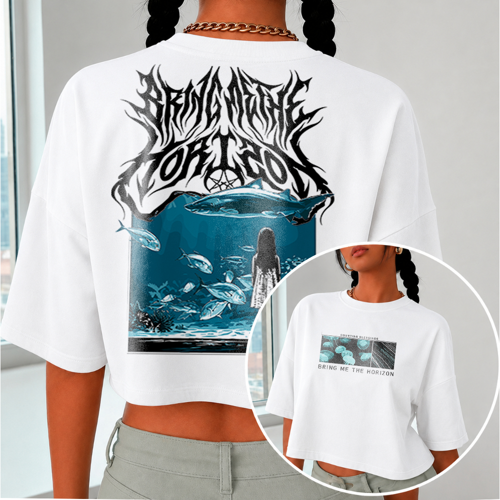 Camiseta Cropped Top Bring Me The Horizon Count Your Blessings 2006 Metalcore Banda Rock Feminina Algodão Estampada