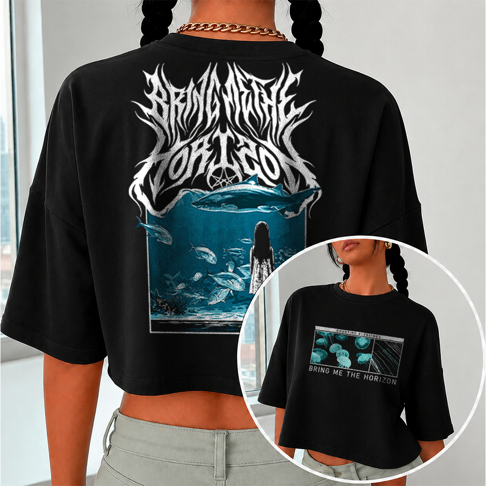 Blusa Cropped OVERSIZED Tshirt Feminina Bring Me The Horizon Count Your Blessings Metal World Tour