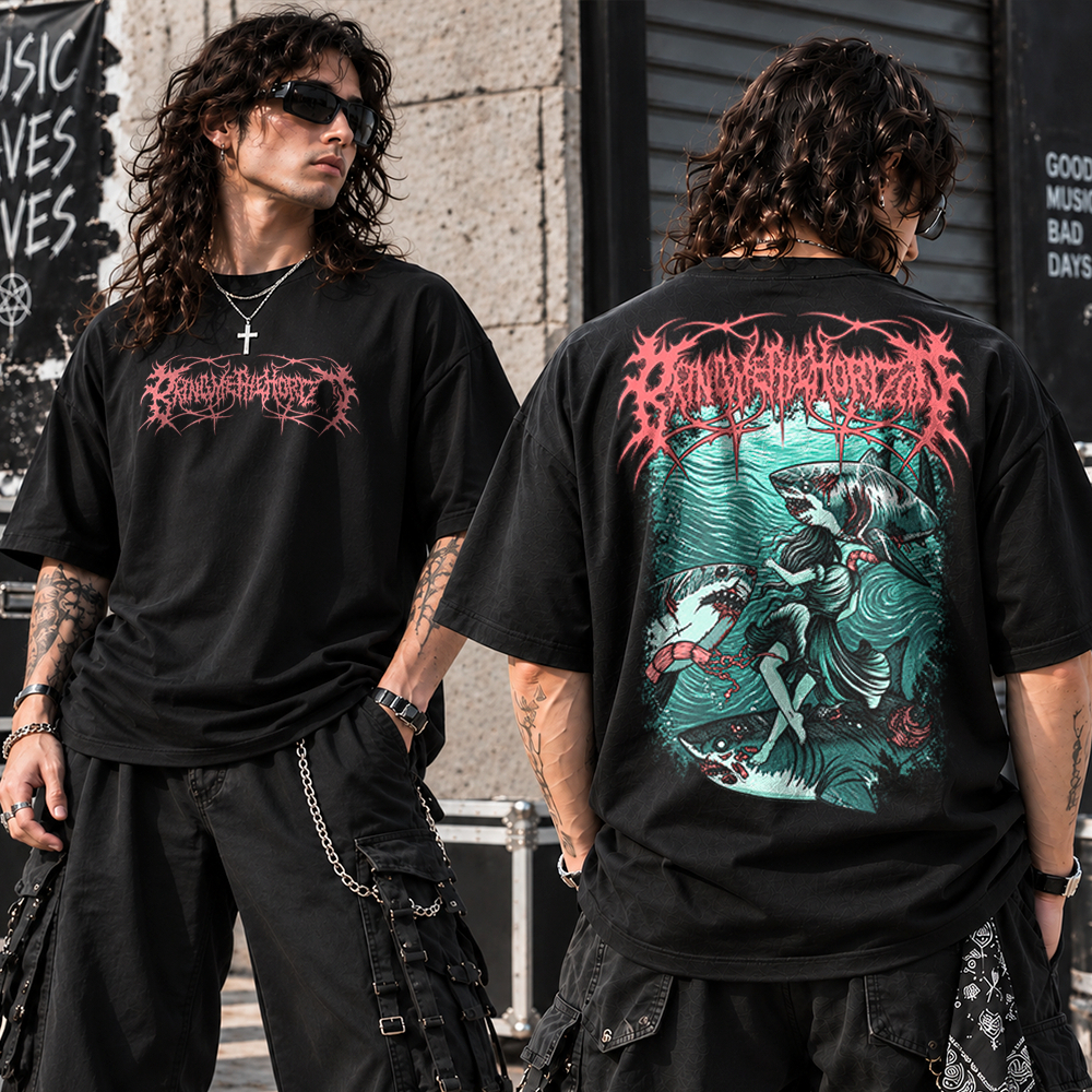 Camiseta Oversized Streetwear 100% Algodao Bring Me The Horizon Shark  Count Your Blessings Rock Unissex