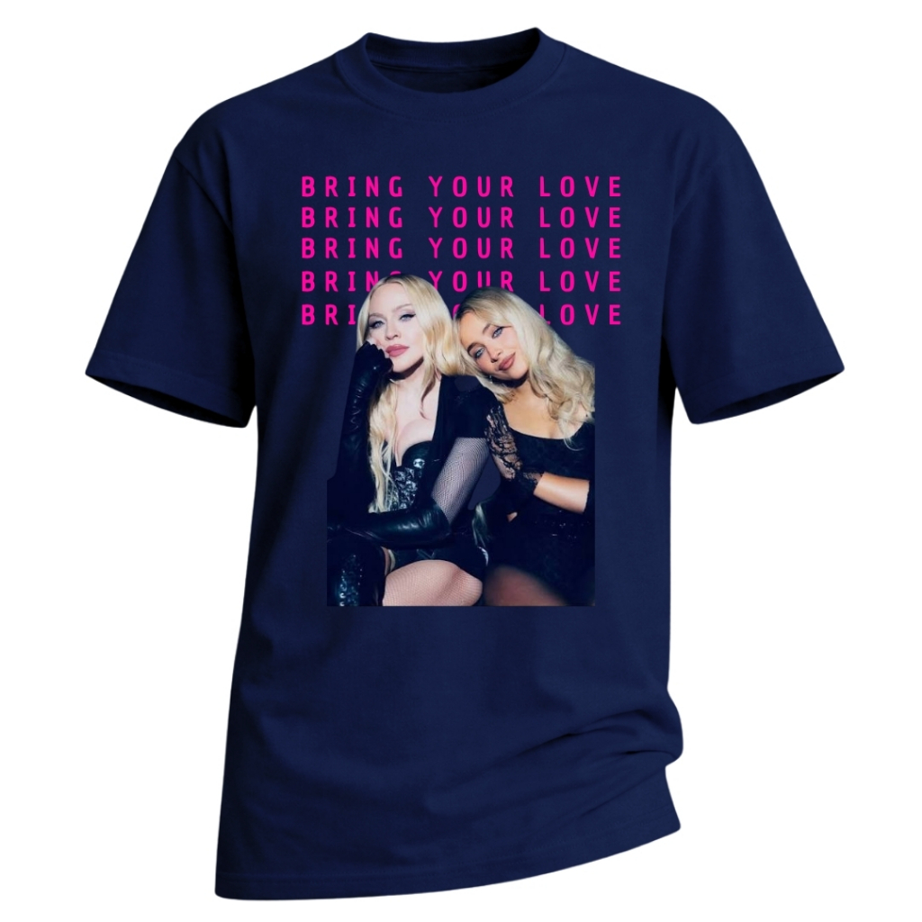 Blusa Tshirt Cantora Madonna e Sabrina Carpenter Bring Your Love Confessions on a Dance Floor Unissex